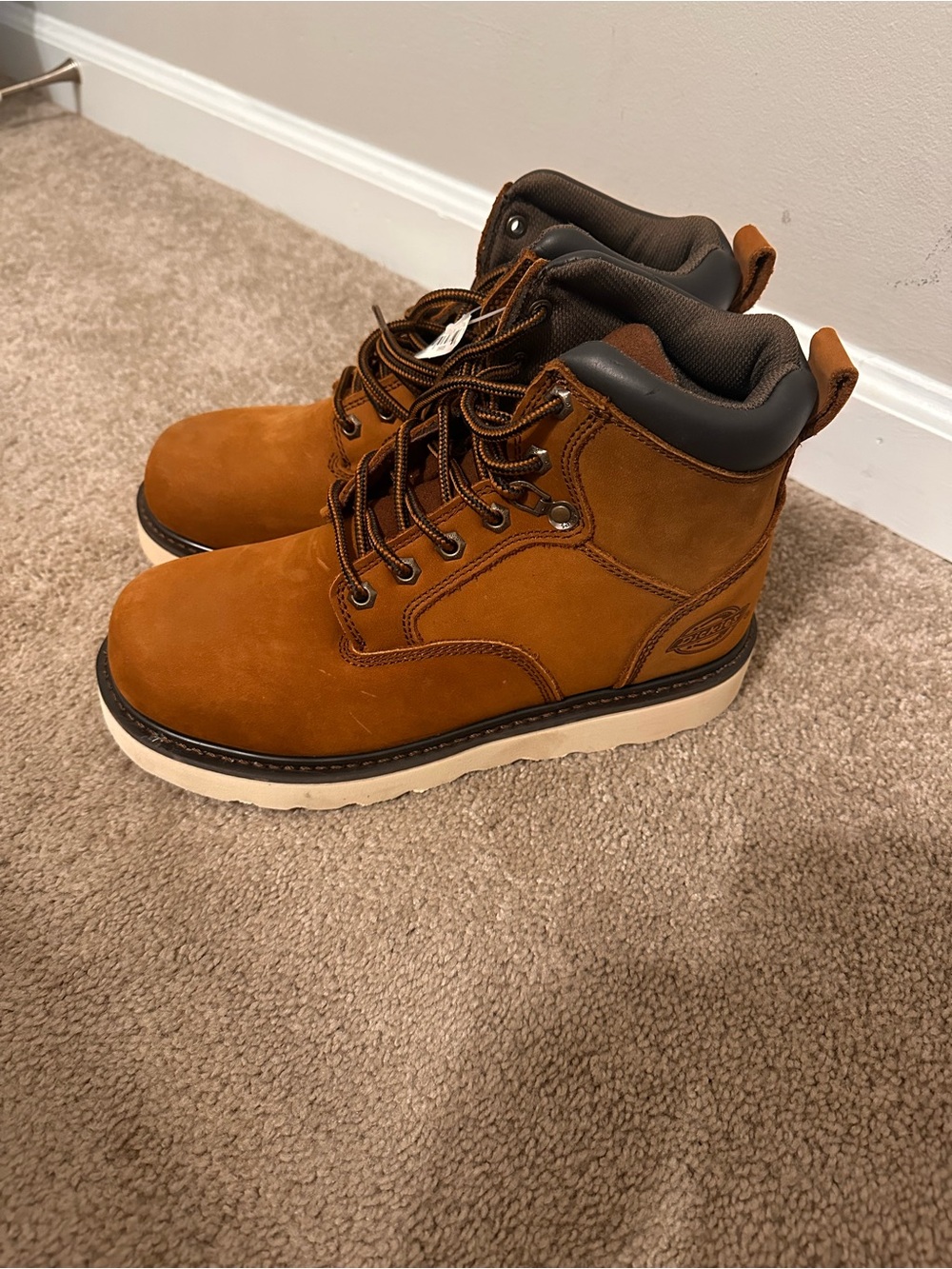 Dickies Tan Work Boots with Black Collar and White Sole